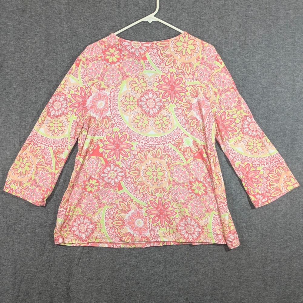 Ruby Rd Pink Orange Paisley 3/4 Sleeve Bohemian Womens Shirt Blouse Size L - Picture 2 of 8